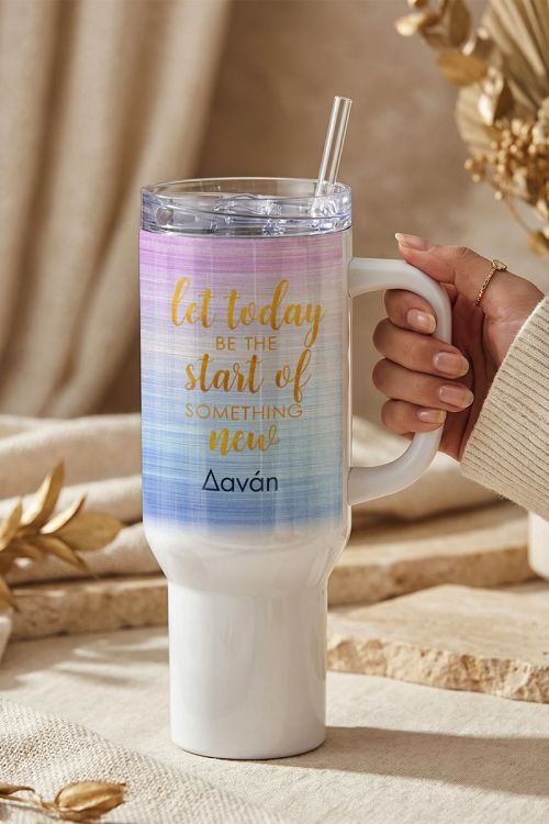 Premium Θερμός Tumbler με Καλαμάκι, Start Something New