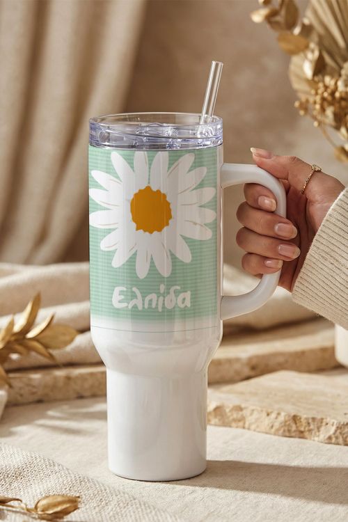 Οικολογικό Θερμός Tumbler με Χερούλι & Σχεδιο Μαργαρίτα