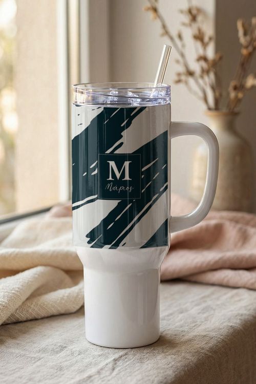 Premium Θερμός Tumbler με Καλαμάκι με Μονόγραμμα & Όνομα