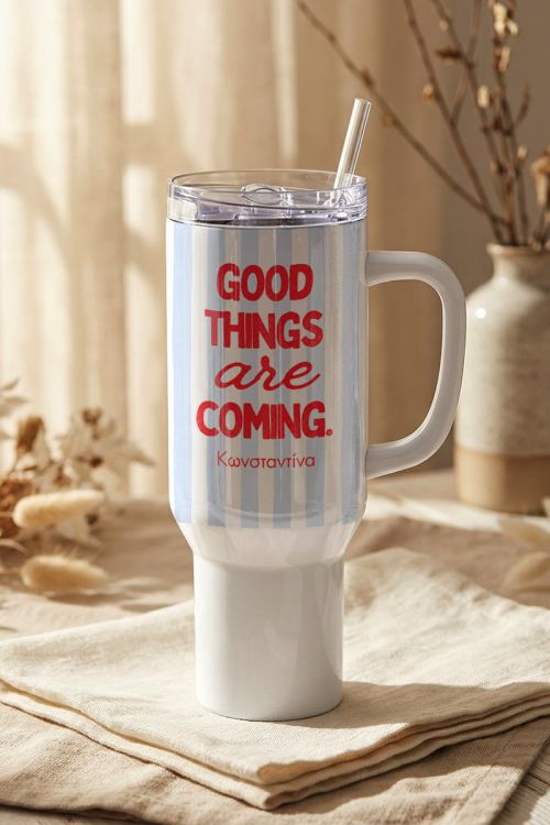 Luxury Θερμός Tumbler Μεγάλο με Λαβή & Σχέδιο Good Things