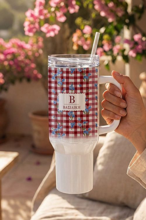 Οικολογικό Tumbler Θερμός Floral με Όνομα & Μονόγραμμα