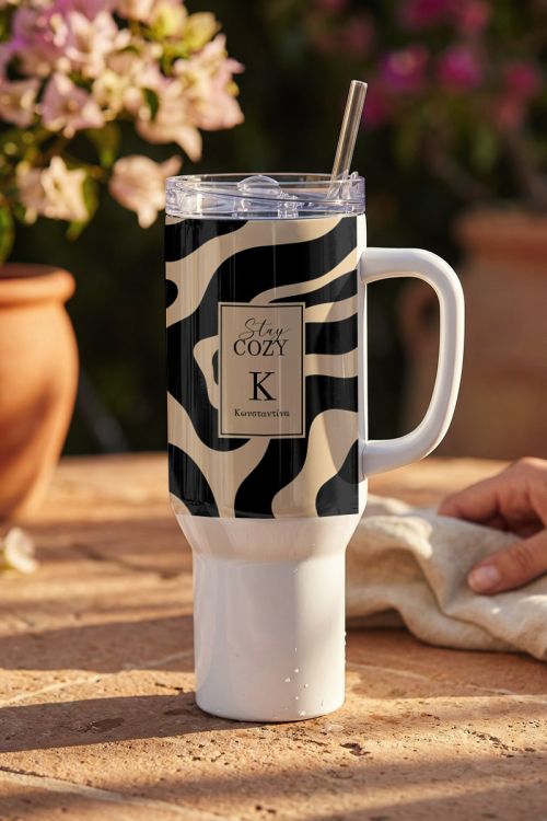 Tumbler Θερμός Travel με Χερούλι με Σχέδιο Stay Cozy
