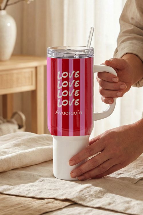 Premium Tumbler Θερμός με Όνομα & Μοντέρνο Love Design