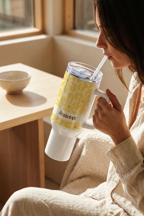 Luxury Θερμός Tumbler με Σχέδιο Λουλούδια & Όνομα
