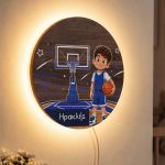 Φωτιστικό Τοίχου για Αγόρι με Όνομα & Μπλε Ομάδα Μπάσκετ