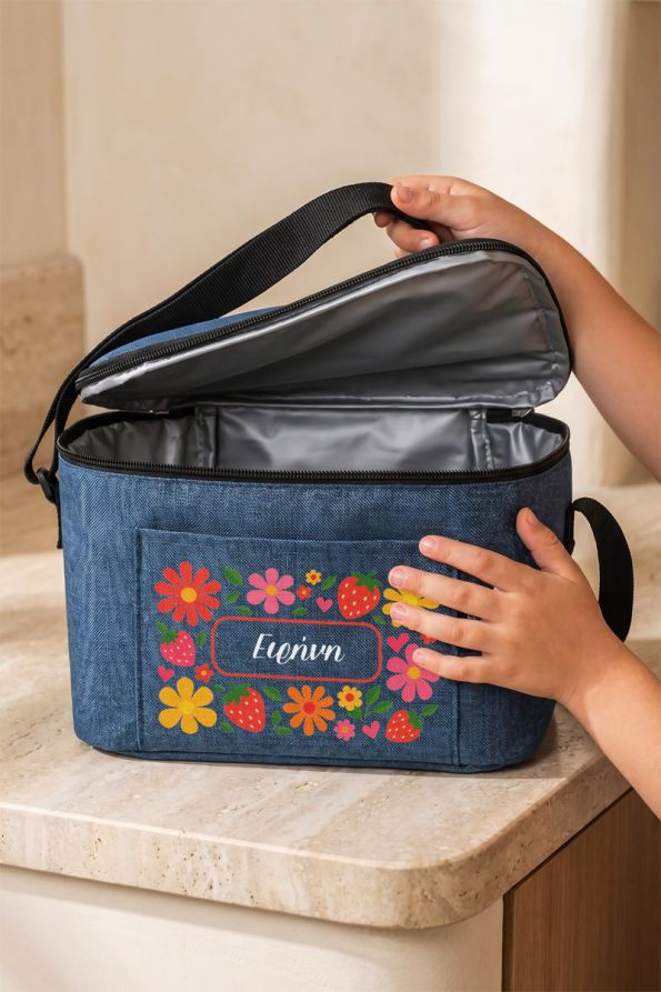 Lunch Bag με Όνομα για Σχολείο και Εκδρομές με Λουλούδια