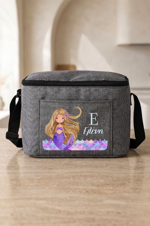 Lunch Bag για Σχολείο και Εκδρομές με Όνομα & Σχέδιο Γοργόνα