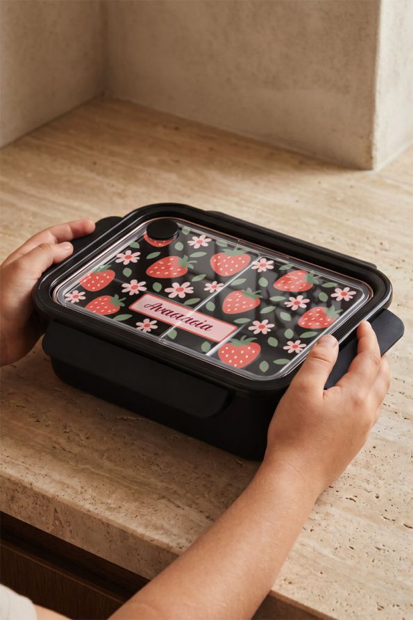 Παιδικό Δοχείο Φαγητού Μαύρο – Lunch Box με Φράουλες