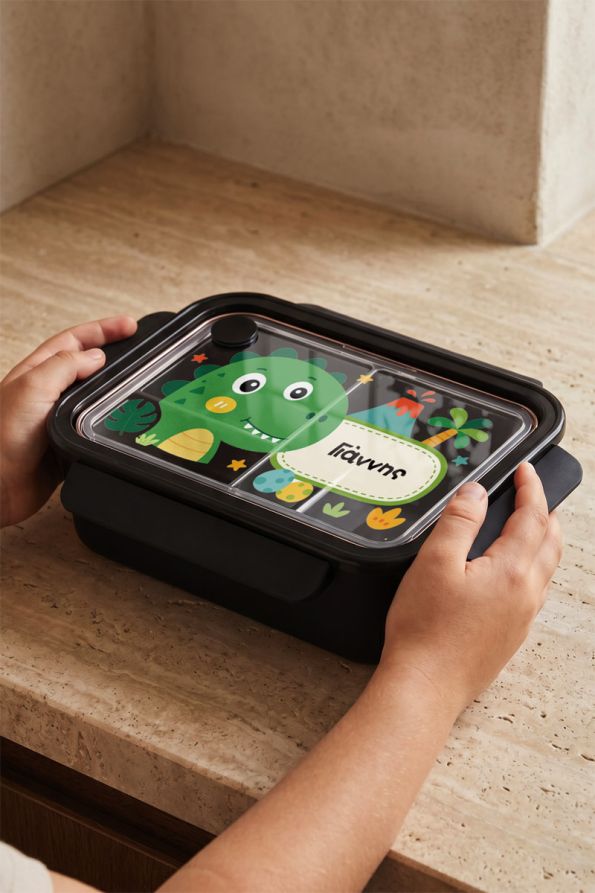 Παιδικό Δοχείο Φαγητού Μαύρο – Lunch Box με Δεινοσαυράκι