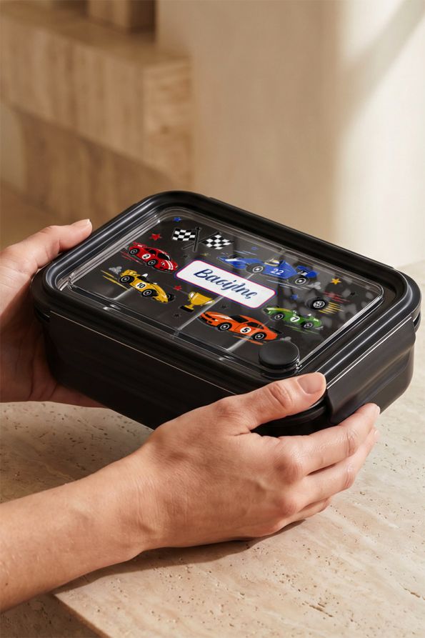 Παιδικό Δοχείο Φαγητού Μαύρο – Lunch Box με Αυτοκίνητα Ράλυ