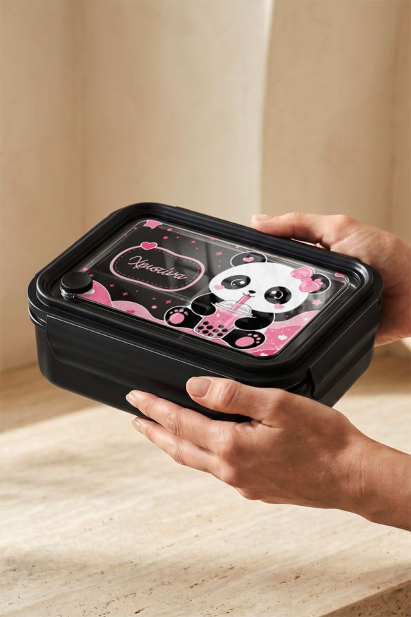 Παιδικό Δοχείο Φαγητού Μαύρο – Lunch Box με Σχέδιο Panda