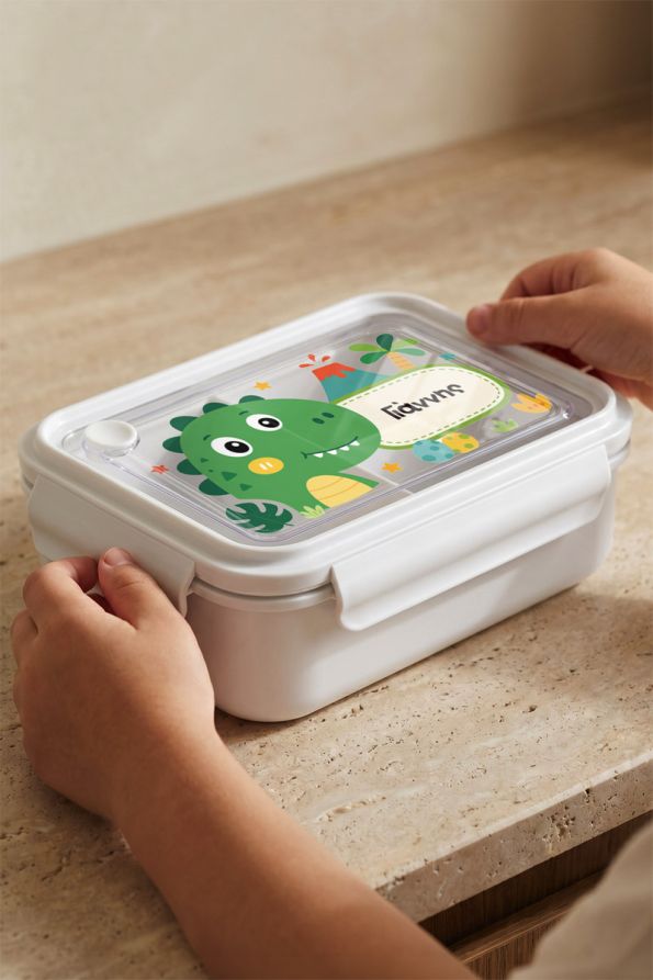 Παιδικό Δοχείο Φαγητού Λευκό – Lunch Box με Δεινοσαυράκι