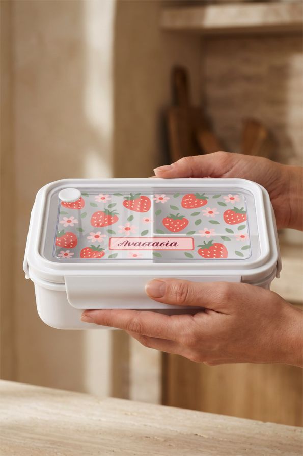Παιδικό Δοχείο Φαγητού Λευκό – Lunch Box με Φράουλες