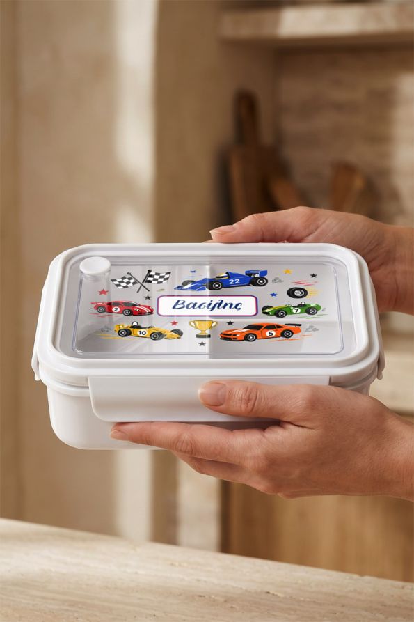 Παιδικό Δοχείο Φαγητού Λευκό – Lunch Box με Αυτοκίνητα Ράλυ