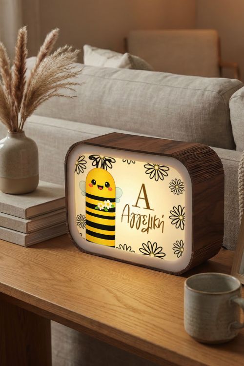 Φωτιστικό Lightbox με Όνομα για Κορίτσι με Σχέδιο Μέλισσα