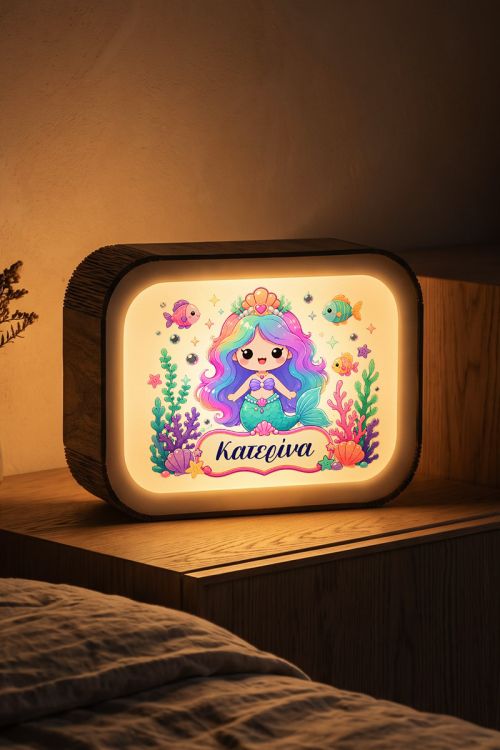 Φωτιστικό Lightbox Επιτραπέζιο με Όνομα & Σχέδιο Γοργόνα