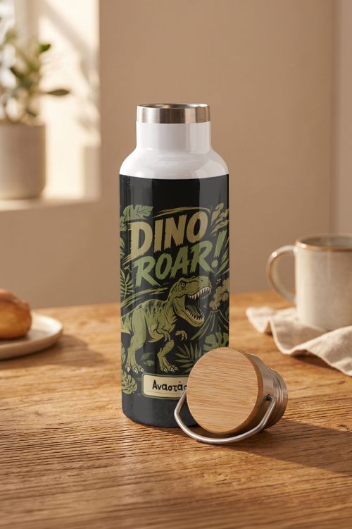Μπουκάλι Θερμός Ανοξείδωτo με Όνομα & Σχέδιο Dino Roar