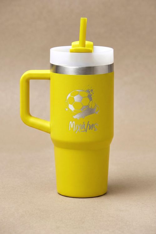 Προσωποποιημένο Κίτρινο Tumbler με Χερούλι & Σχέδιο Ποδόσφαιρο