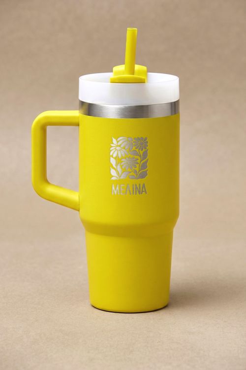 Κίτρινο Προσωποποιημένο Θερμός Tumbler με Λουλούδια και Όνομα