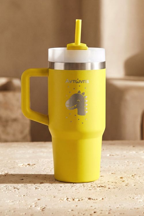 Daily Tumbler 400ml Κίτρινο με Καλαμάκι, Καπάκι & Δεινοσαυράκι