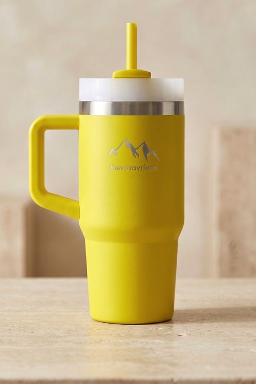 Προσωποποιημένο Κίτρινο Θερμός με Καλαμάκι & Σχέδιο Mountains