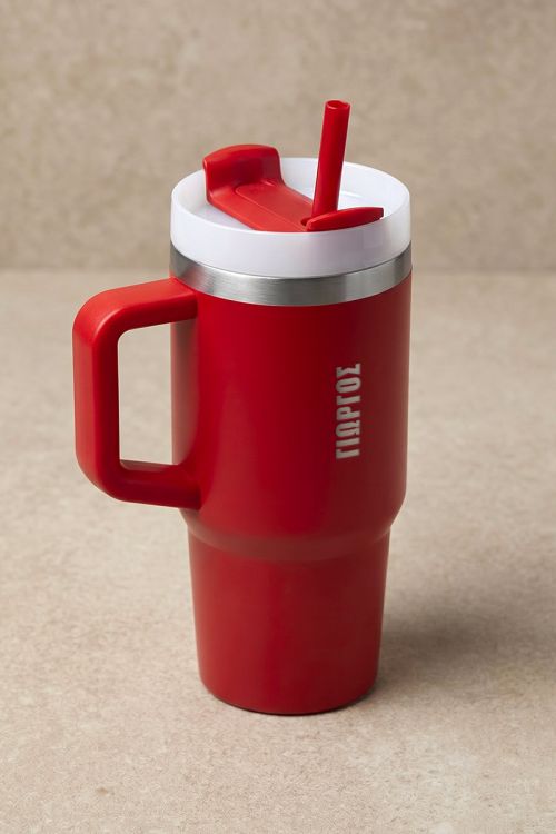 Personalized Tumbler Θερμός 400ml Κόκκινο με Χερούλι & Όνομα