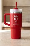 Θερμική Κούπα Tumbler, Κόκκινο με Μονόγραμμα & Λουλούδια