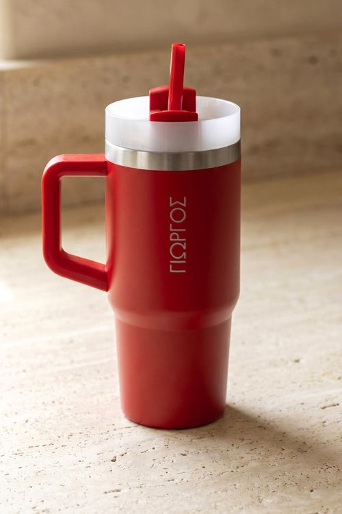 Θερμός Ποτήρι με Λαβή & Καλαμάκι, Κόκκινο με Όνομα
