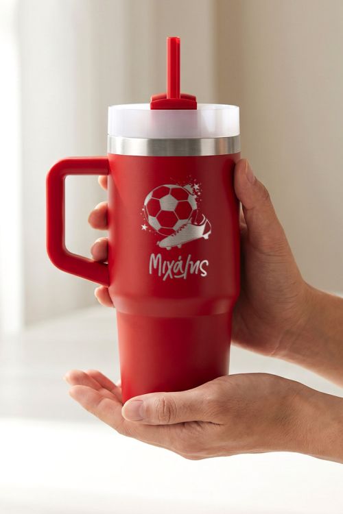 Προσωποποιημένο Κόκκινο Tumbler με Χερούλι & Σχέδιο Ποδόσφαιρο