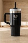 Tumbler Θερμός με Χερούλι & Καλαμάκι, Μαύρο με Όνομα & Καρδιά