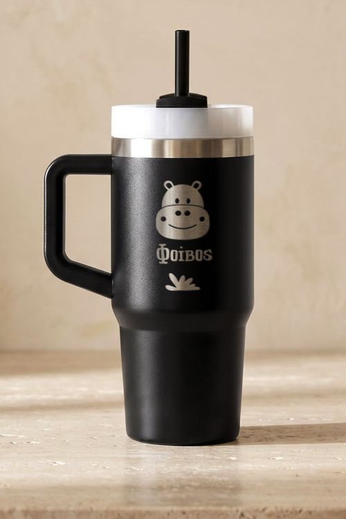 Προσωποποιημένο Μαύρο Tumbler Ποτήρι με Σχέδιο Hippo