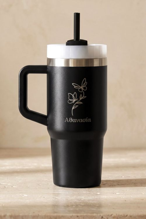 Προσωποποιημένο Μαύρο Tumbler Ποτήρι με Σχέδιο Λουλούδι