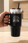 Personalized Μαύρο Ποτήρι με Χερούλι & Καλαμάκι, Σχέδιο Μπάσκετ