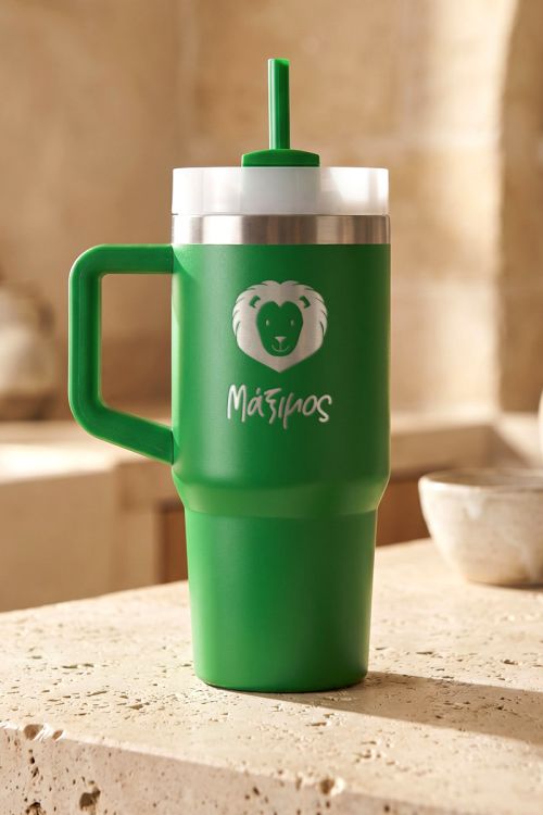 Θερμική Κούπα Tumbler Πράσινο με Όνομα & Λιοντάρι για Αγόρι