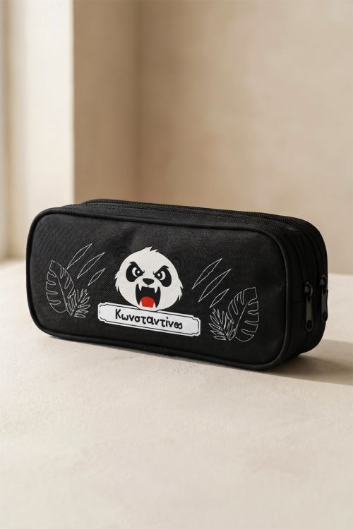 Μαύρη Προσωποποιημένη Κασετίνα με Panda για Μαθητές