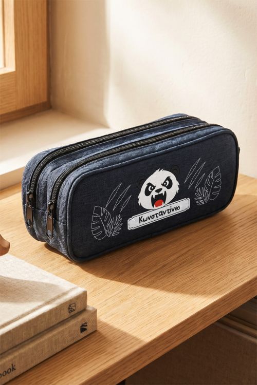 Μπλε Προσωποποιημένη Κασετίνα με Panda για Μαθητές