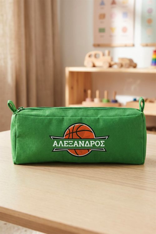 Κασετίνα Πράσινη με Όνομα & Μπάσκετ – Ιδανική για Σχολείο