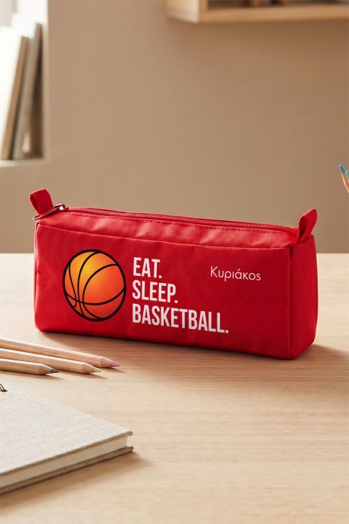 Κόκκινη Κασετίνα με Εκτύπωση Ονόματος και Μπάλα Μπάσκετ