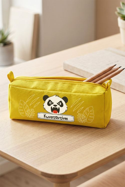 Κίτρινη Προσωποποιημένη Κασετίνα με Panda για Μαθητές