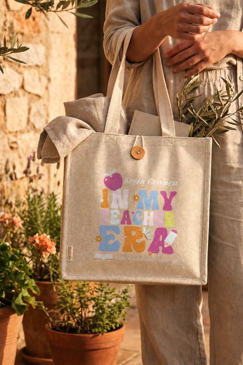 Premium Τσάντα Ώμου Tote με Λουλούδια, Δώρο για Δασκάλα