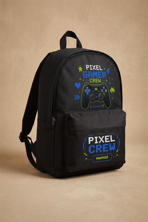 Τσάντα Πλάτης Δημοτικού για Αγόρι, Μαύρη με Gamer Crew