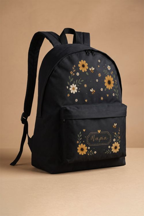 Τσάντα Μαύρη με Λουλούδια για Μαθήτρια Γυμνασίου & Λύκειου
