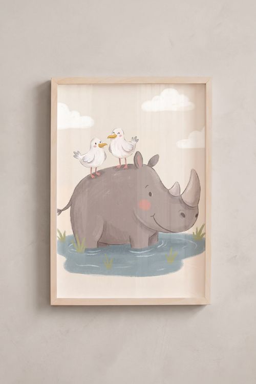 Premium Poster, Rhino's Pond Friends