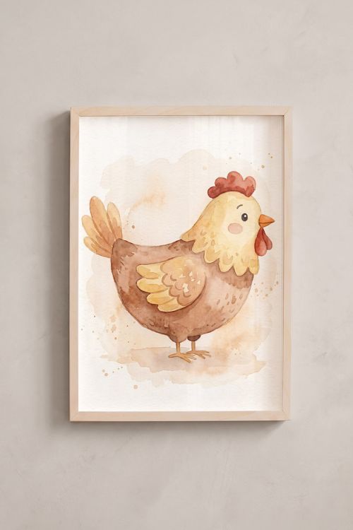 Premium Poster, Charming Watercolor Hen