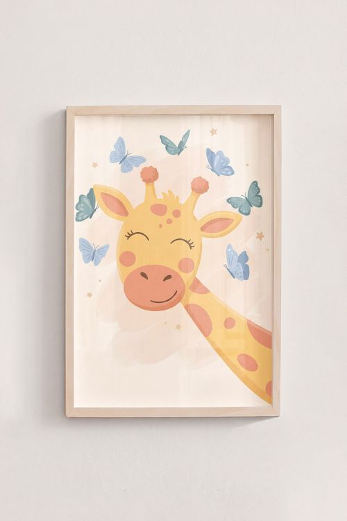 Premium Poster, Happy Giraffe Butterflies