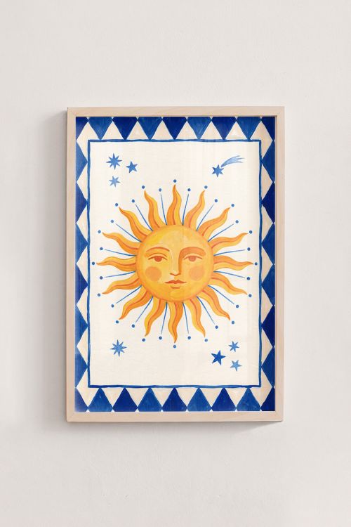 Premium Poster, Celestial Sun Folk Art