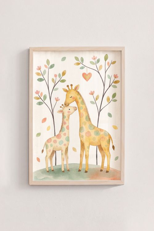 Premium Poster, Giraffe Love Watercolor