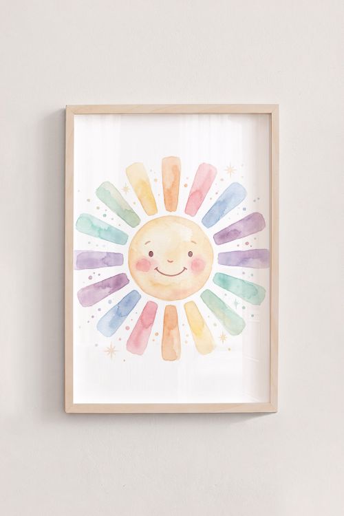Premium Poster, Happy Watercolor Sun