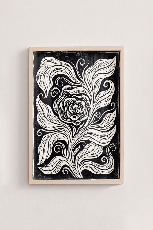 Premium Poster, Midnight Bloom Woodcut