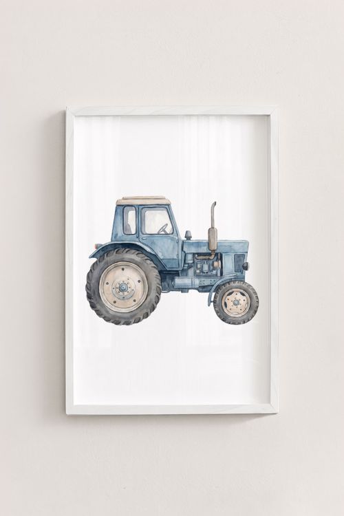 Premium Poster, Rustic Blue Tractor